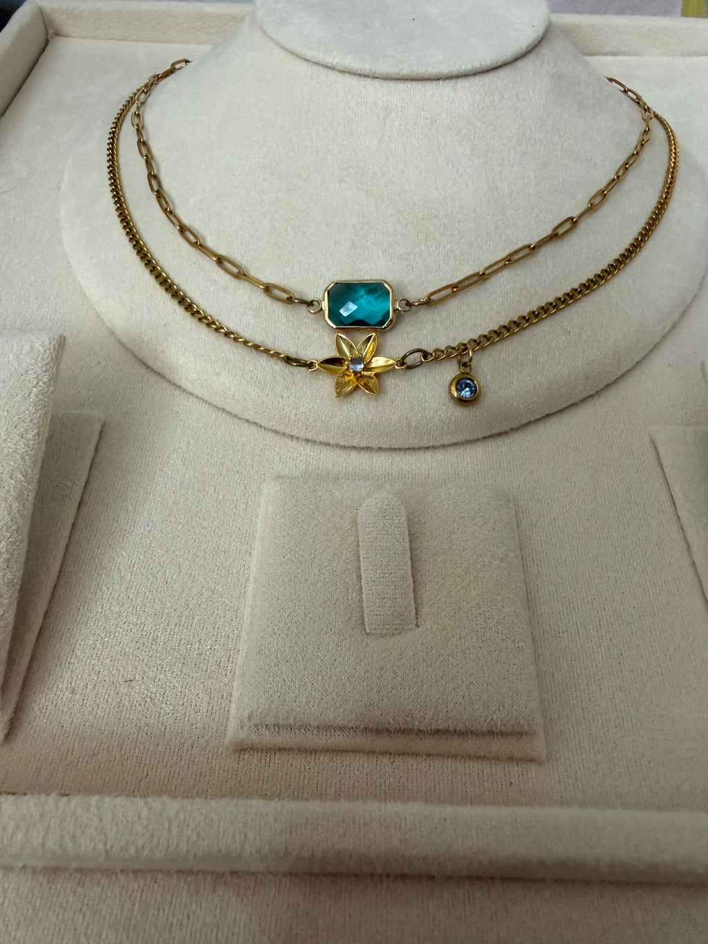 18k Gold PVD Birth Month double layered pendant Necklace, Bracelet and Earrings 3 pce set.