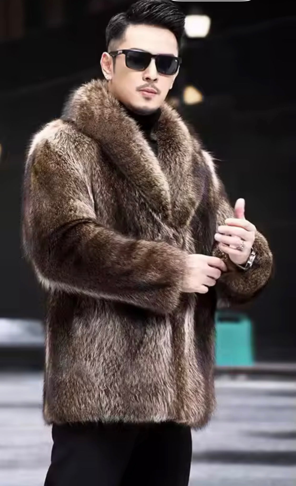 Men’s Faux Fur Coat – Winter Thick Warm Shaggy Overcoat, Vintage Lapel Collar Fluffy Jacket for Cold Weather