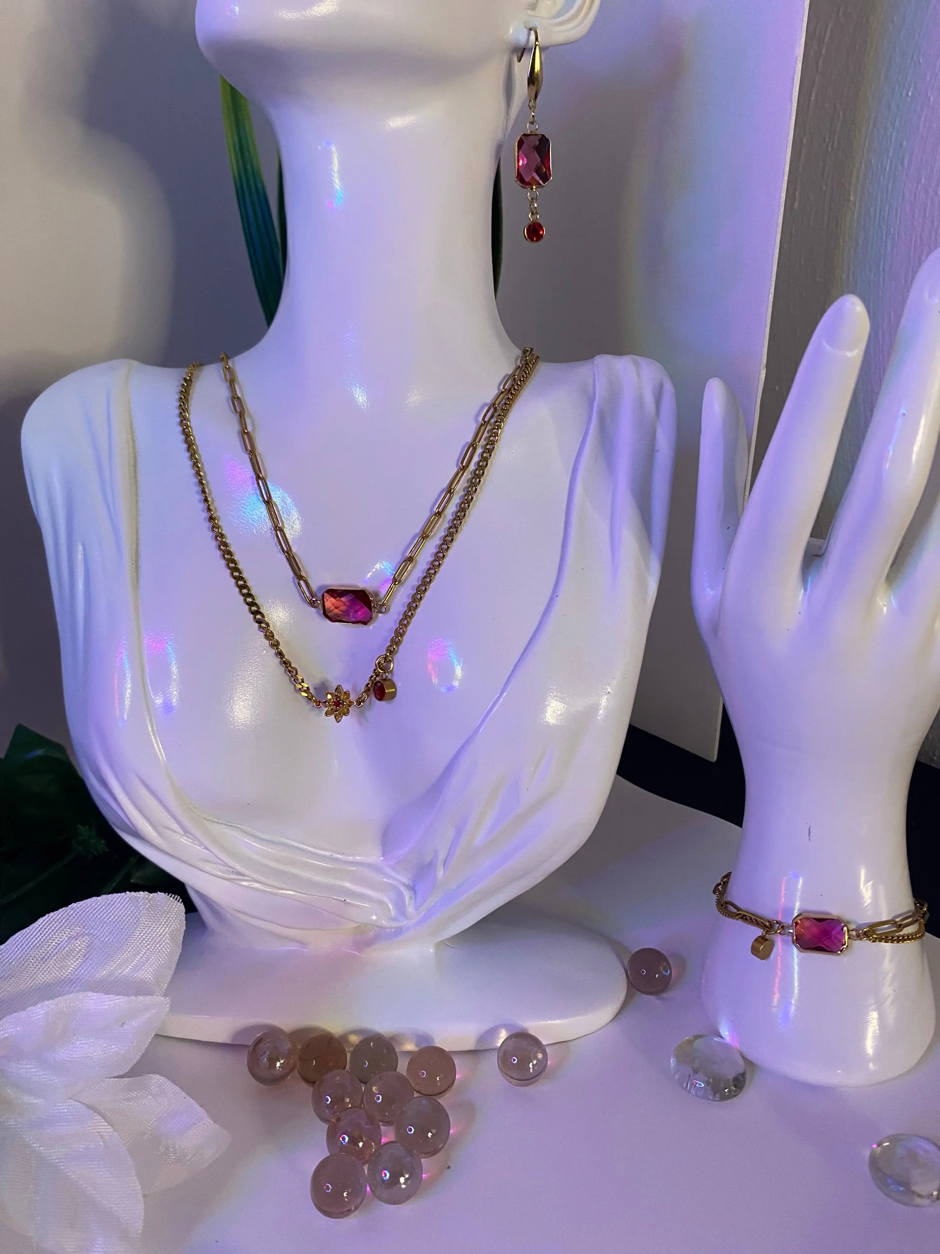 18k Gold PVD Birth Month double layered pendant Necklace, Bracelet and Earrings 3 pce set. - JNi3 shop