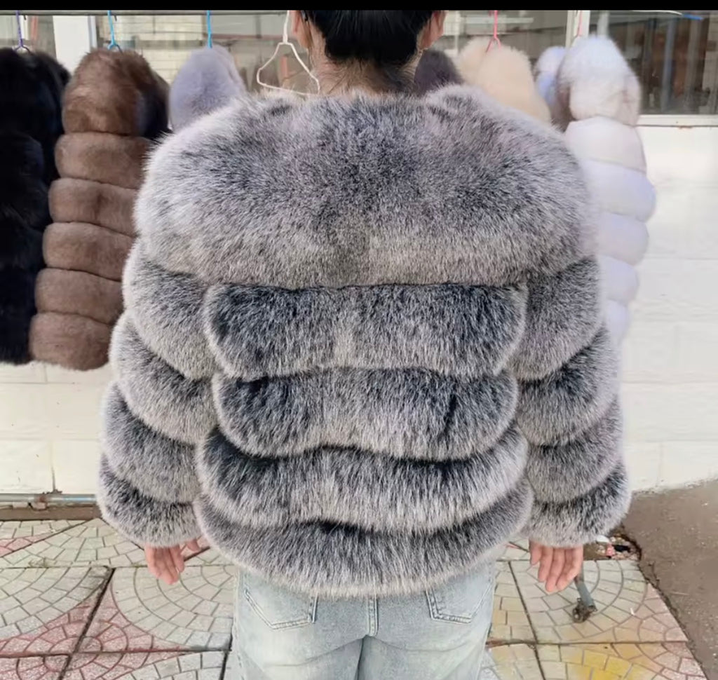 Luxury Genuine Fox Fur Cropped Jacket