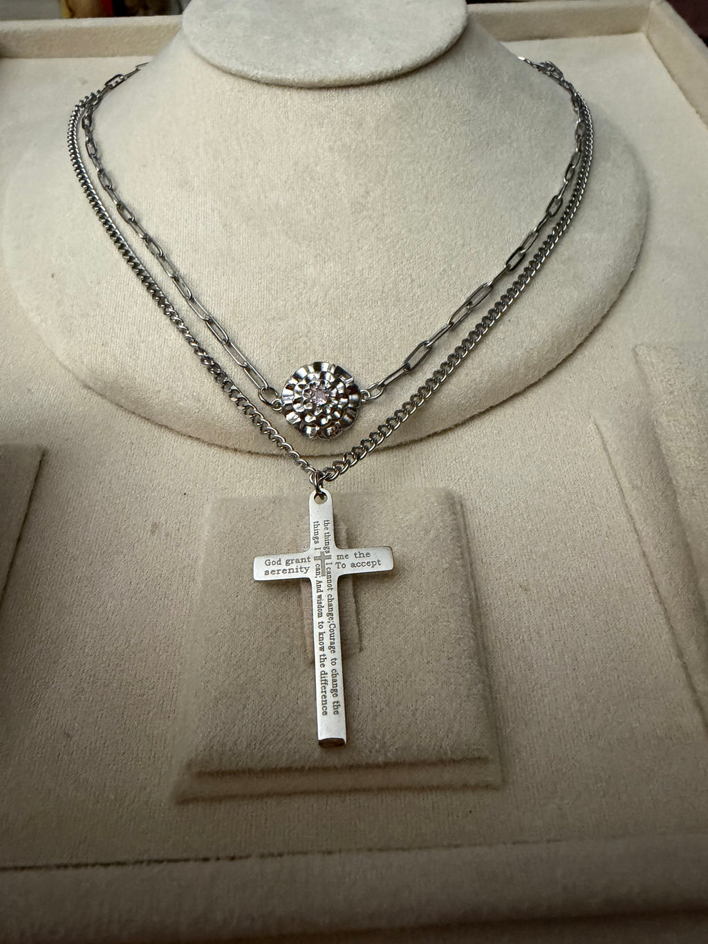 Serenity Prayer engraved Cross pendant Necklace for Men and Women,316  Stainless Steel