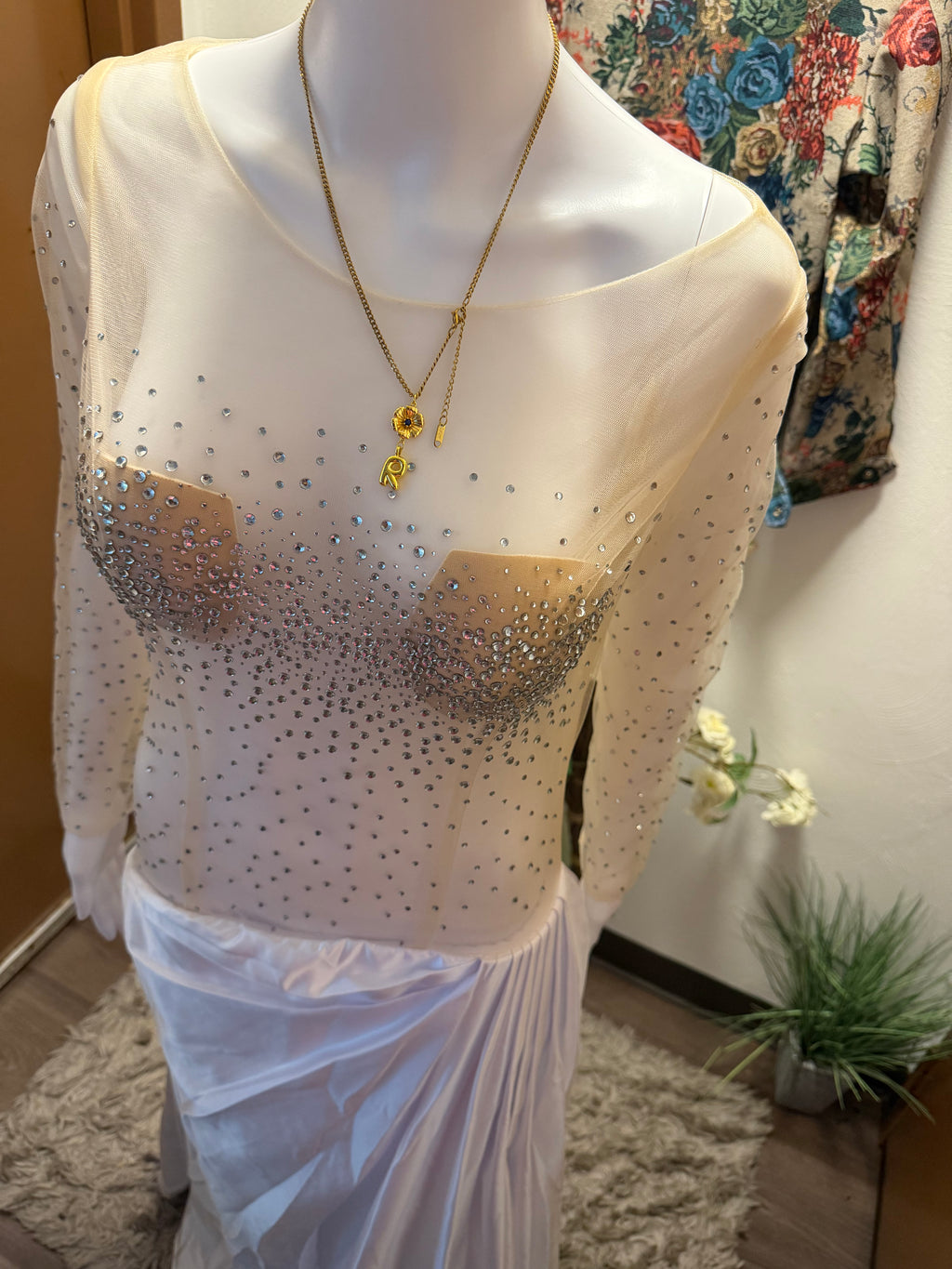 Custom Illusion Beaded Wedding Dress, Sheer Luxury Bridal Gown, Mermaid Silhouette with jewelry set