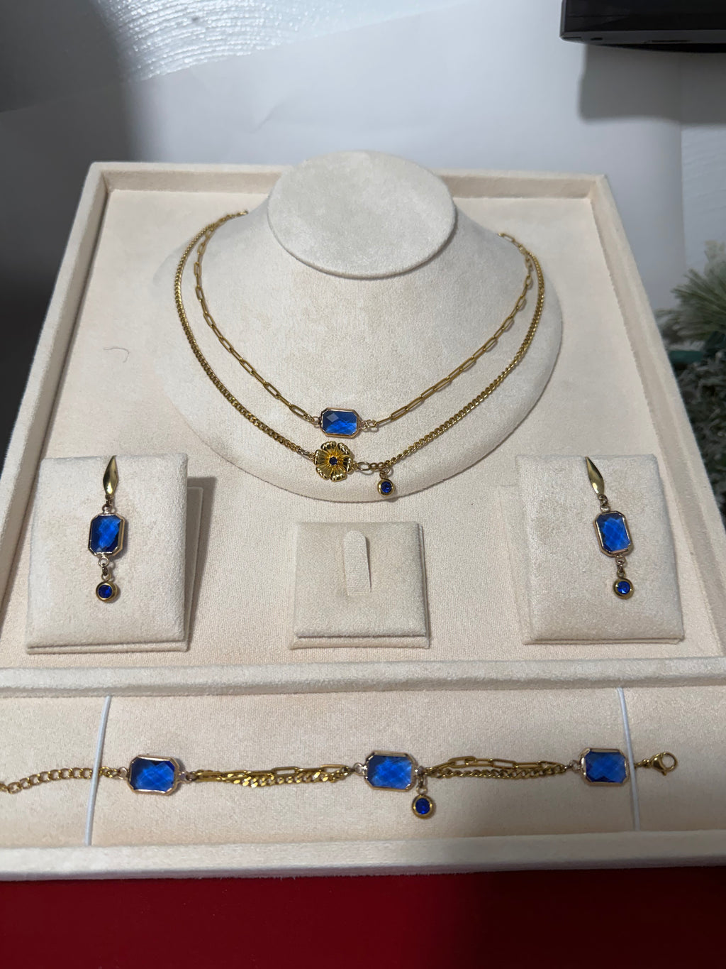 18k Gold PVD Birth Month double layered pendant Necklace, Bracelet and Earrings 3 pce set.
