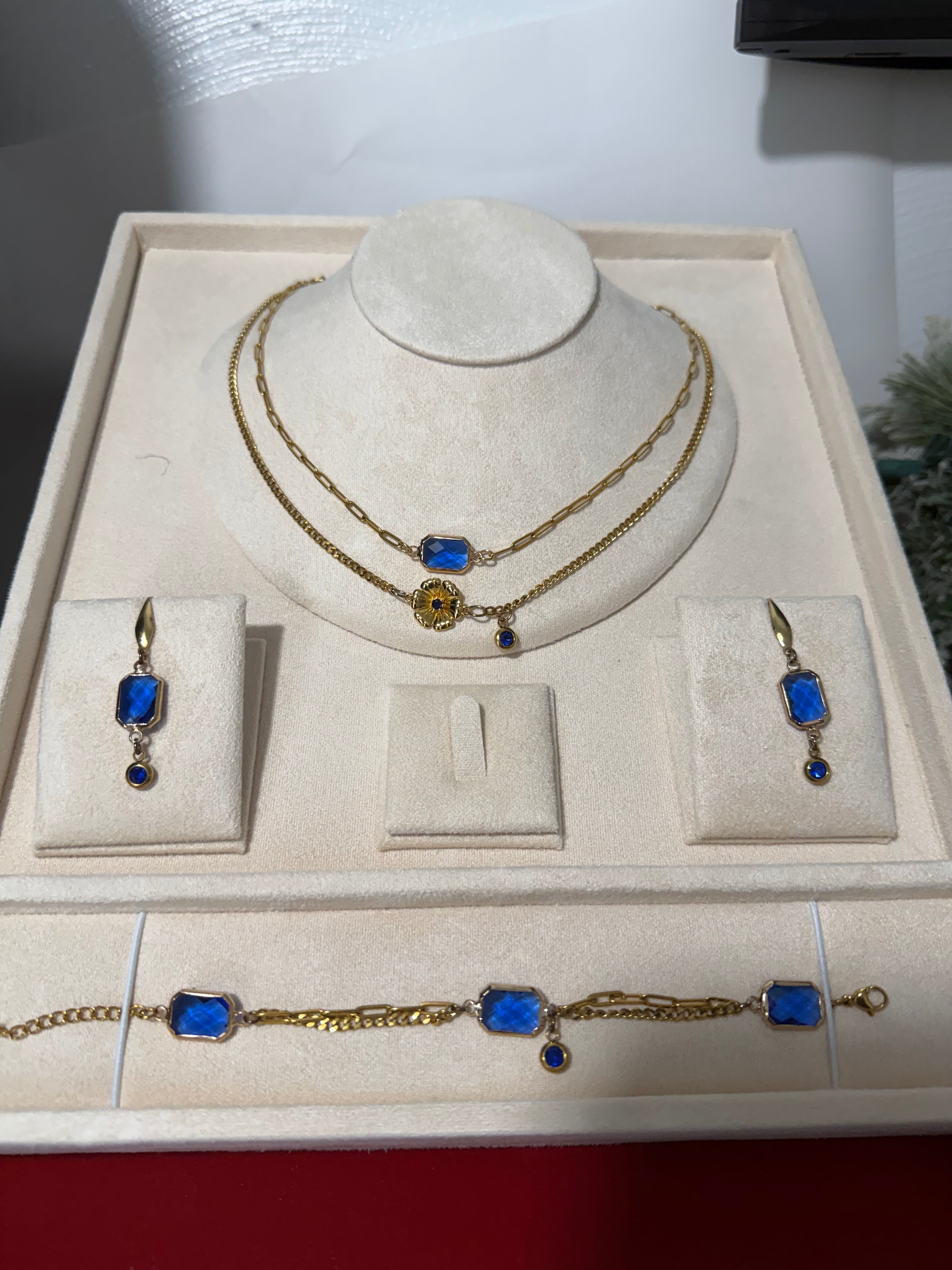 18k Gold PVD Birth Month double layered pendant Necklace, Bracelet and Earrings 3 pce set.