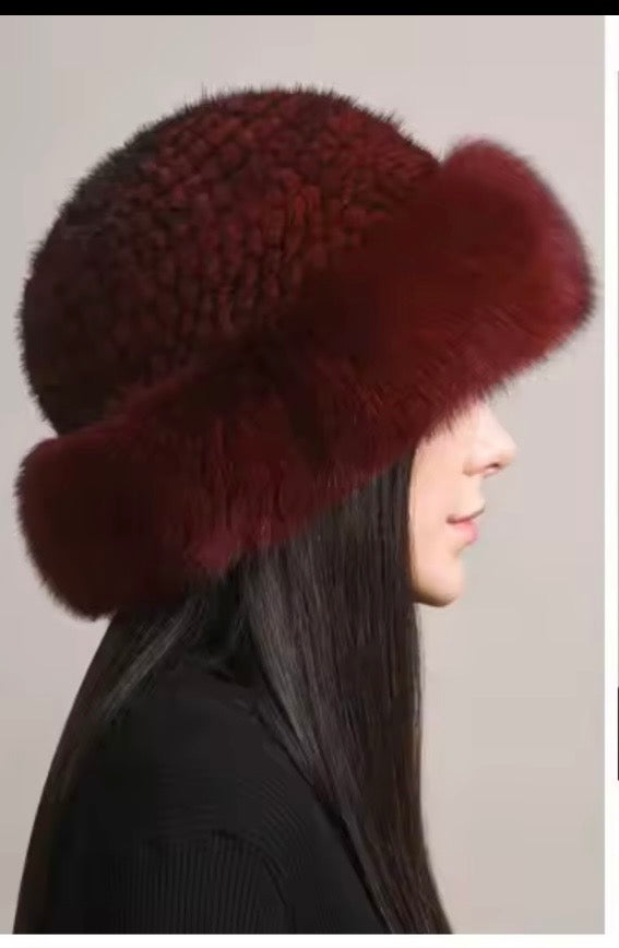 Mink fur ponchos and Hat set|Fox Fur trim
