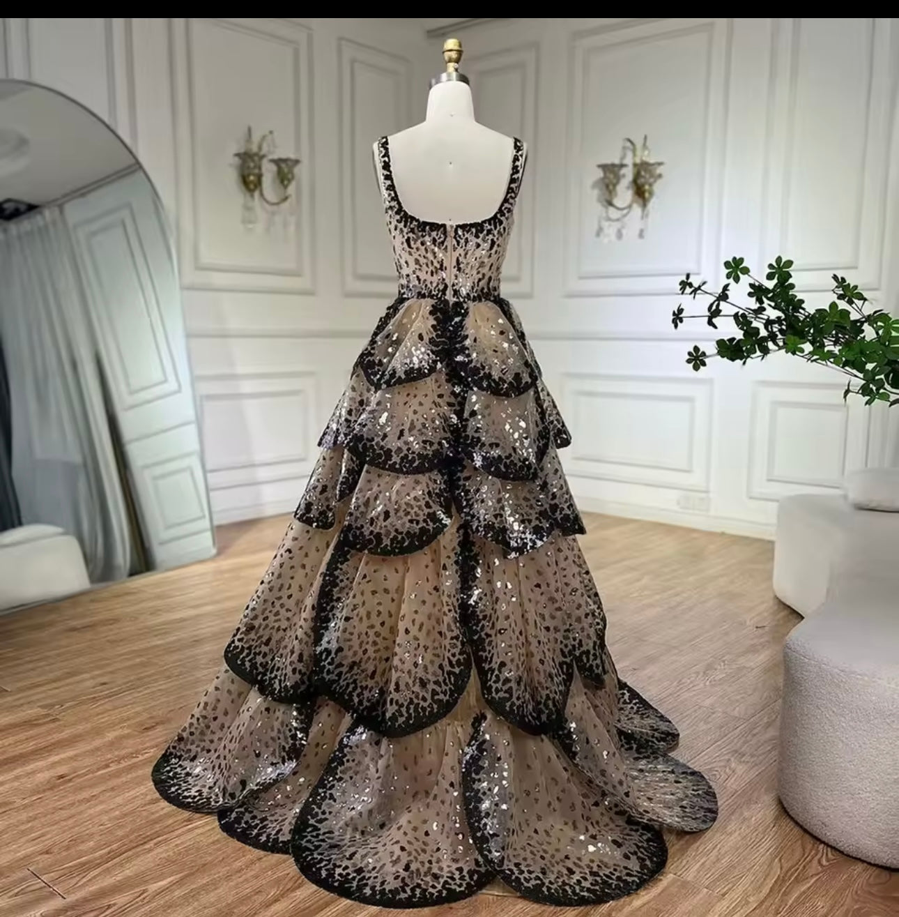 Luxury Leopard Print Tiered Ball Gown - Sweetheart Neck Floor Length Prom Dress JNi3 shop