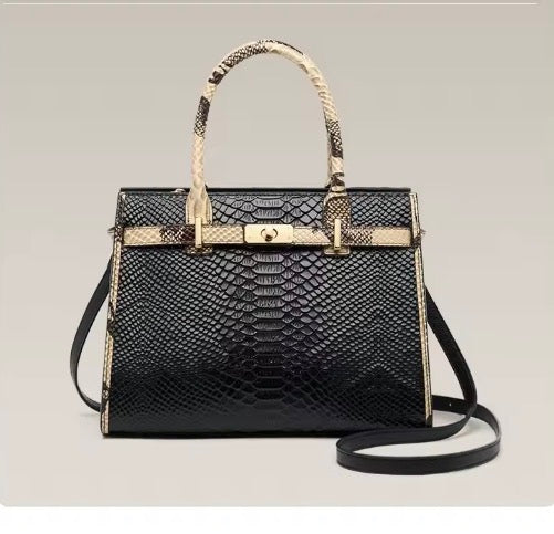 Black Snake Pattern Leather Business Bag