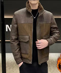 Men’s Fleece-Lined PU Leather Jacket – Bomber Jacket with Faux Fur Collar