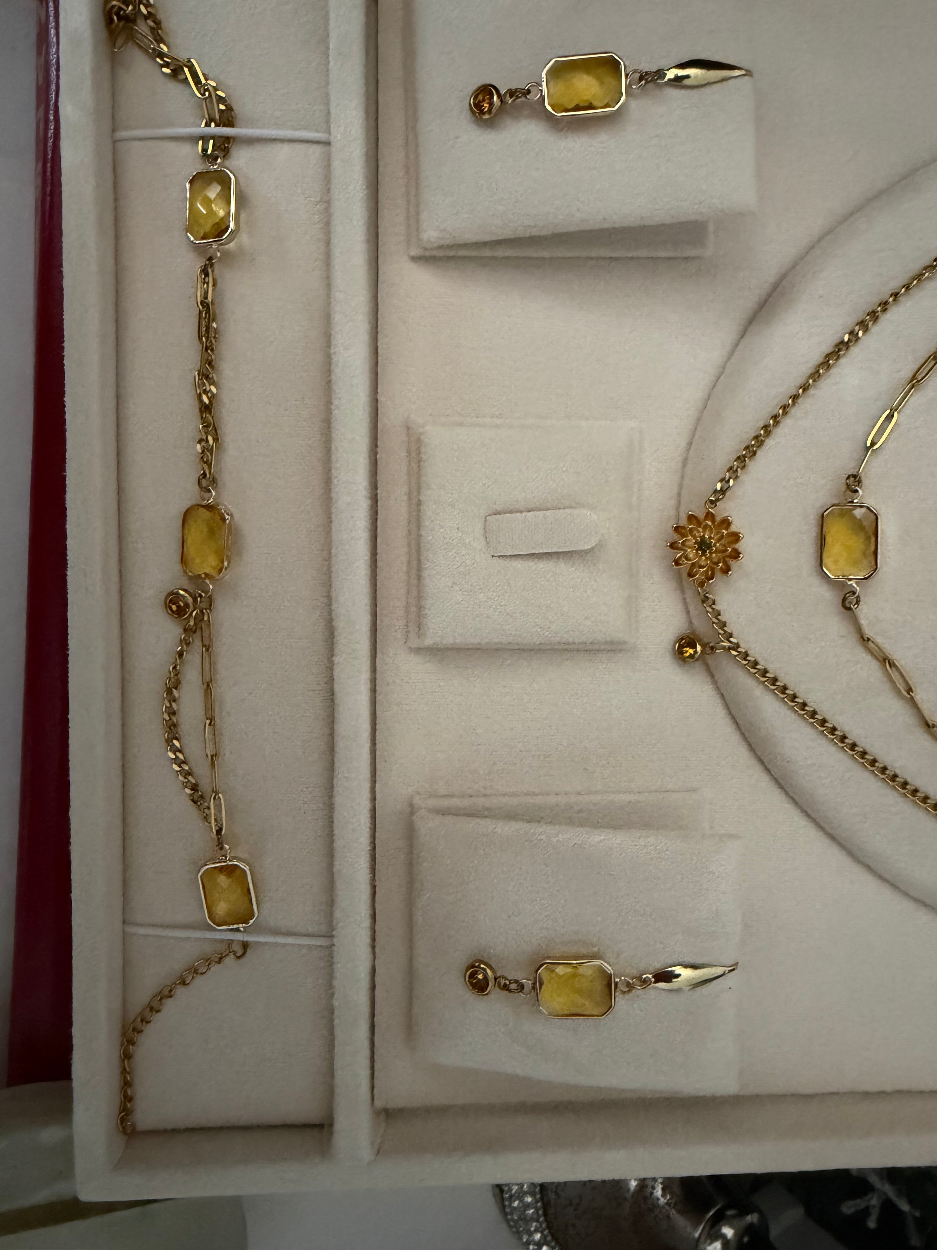 18k Gold PVD Birth Month double layered pendant Necklace, Bracelet and Earrings 3 pce set.