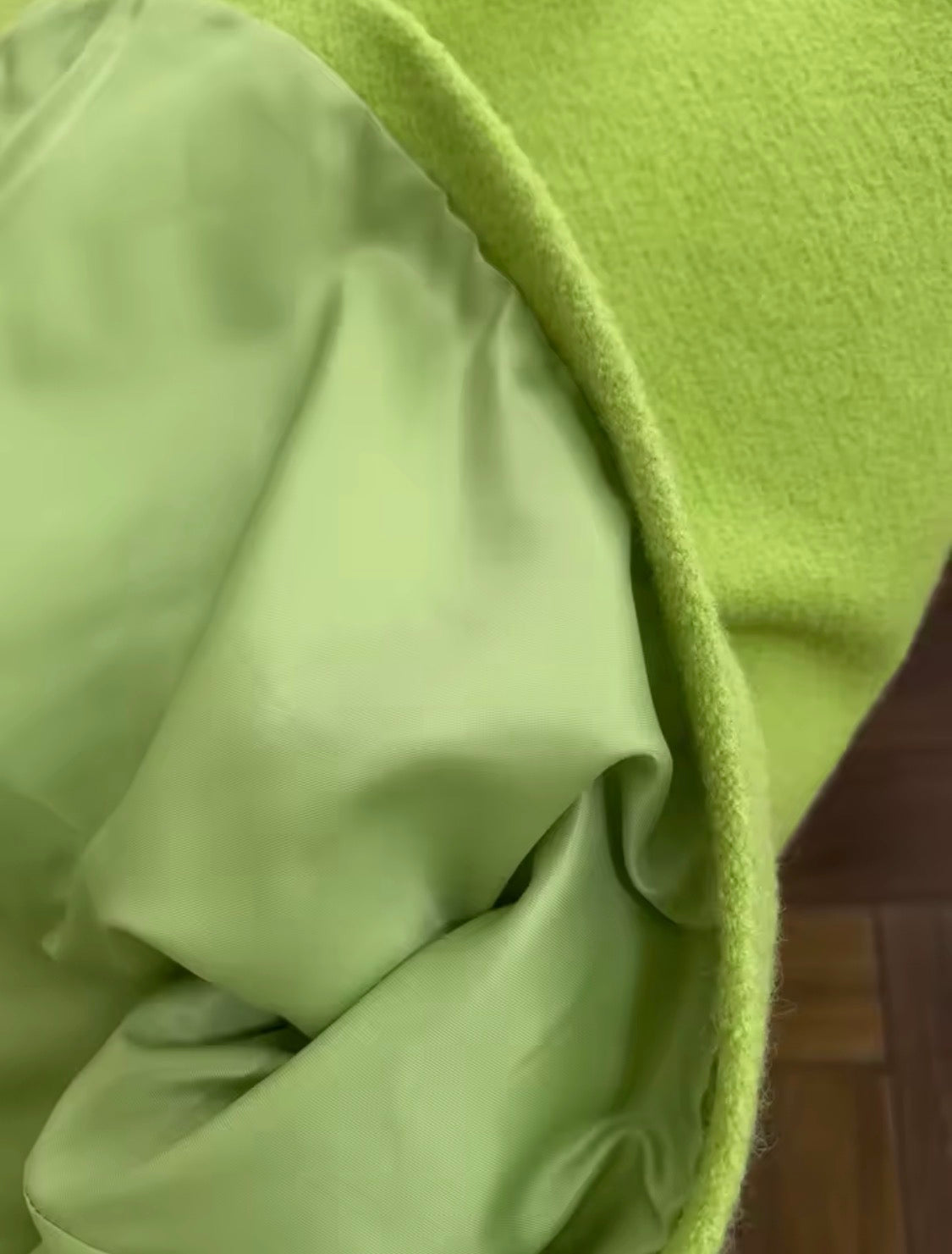 Lime Green Double Breasted Elegant Pleated A-Line Belted Woolen Trench Coat