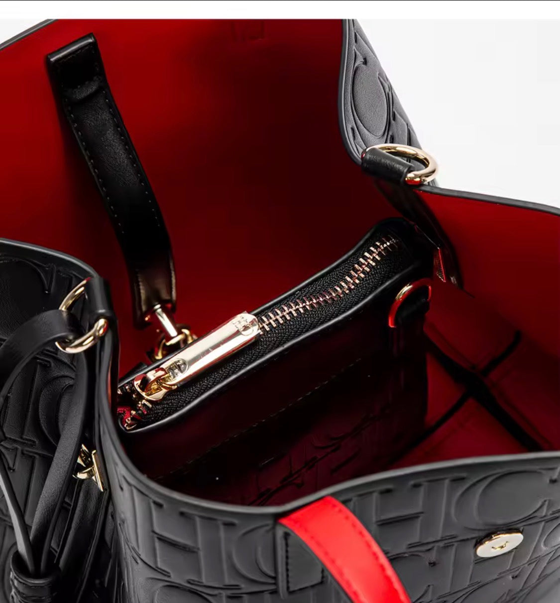 Designer-Inspired Embossed Monogram Tote Bag – Luxury PU Leather Top-Handle Handbag & Crossbody Purse with Lock Detail