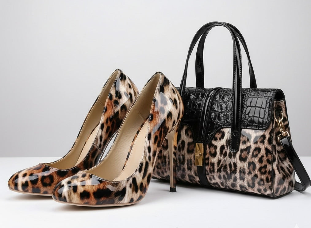 Animal print shoes and bags, leopard print,cow print,Zebra print Shoes and Handbags