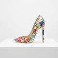 Floral  Metallic Stiletto Pumps