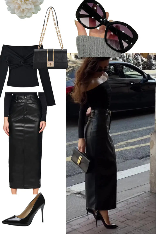 women's long black leather skirt outfit Cjdropshipping