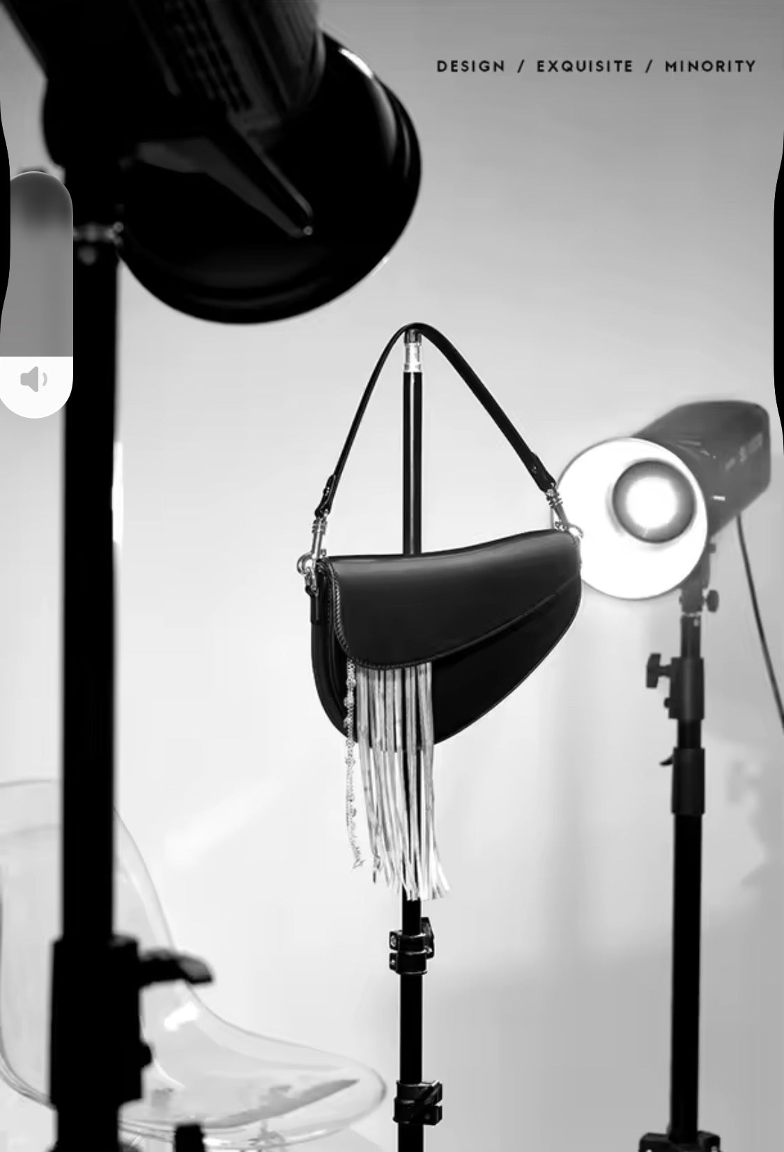 Bafelli Black Saddle Bag with Crystal Fringe & Silver Chain | Luxury Designer Handbags