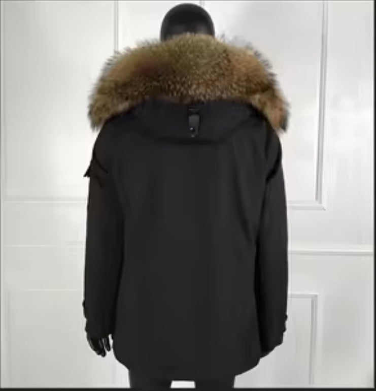 Men's Luxury Real Raccoon Fur Hooded Parka Jacket