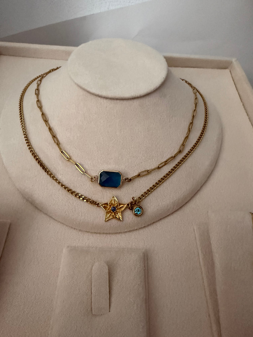 18k Gold PVD Birth Month double layered pendant Necklace, Bracelet and Earrings 3 pce set.