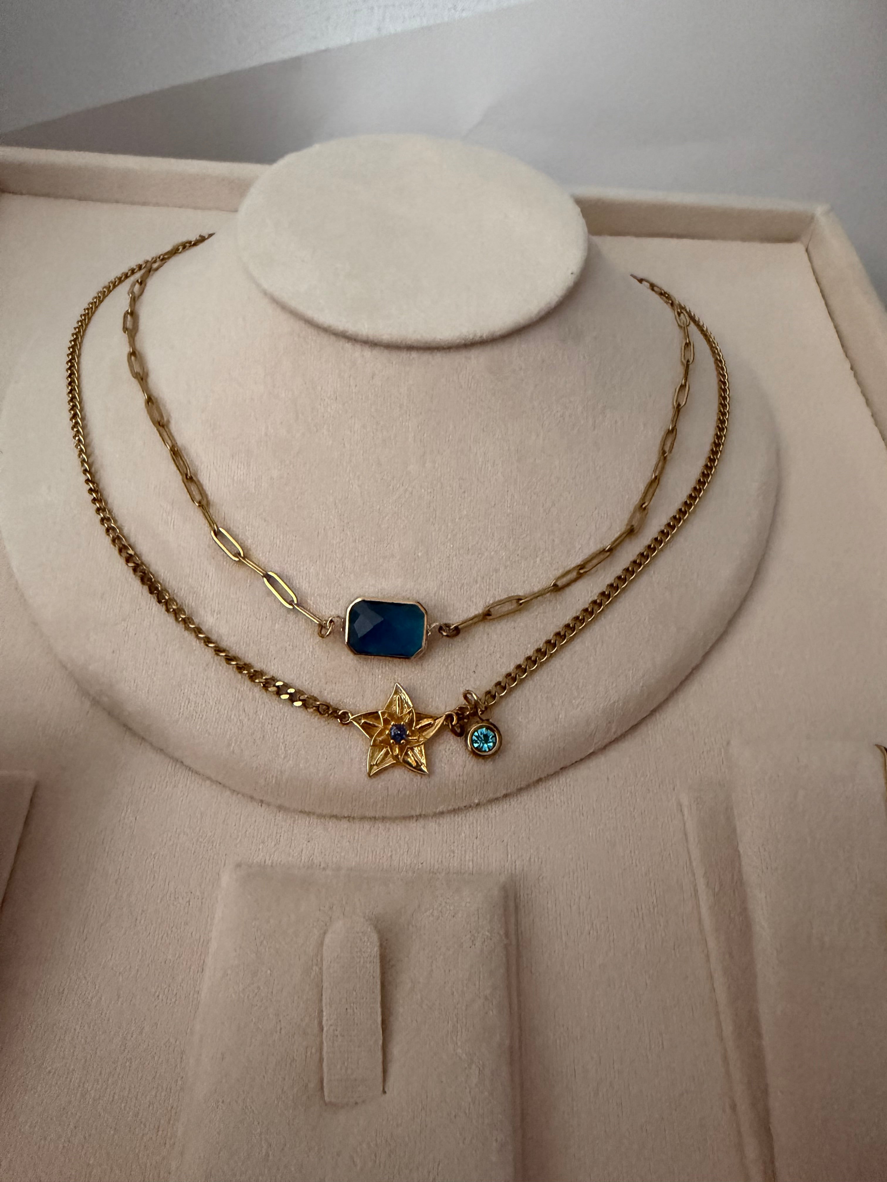 18k Gold PVD Birth Month double layered pendant Necklace, Bracelet and Earrings 3 pce set.