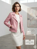 Pink Leather Moto Jacket for Women, Genuine Leather Biker Jacket, Pastel Pink Motorcycle Jacket