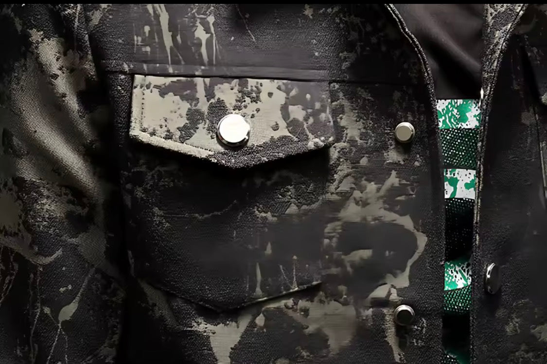 Men's Floral Jacquard Button-Up Casual Jacket with Pocket Details | Stylish Modern Statement Outerwear