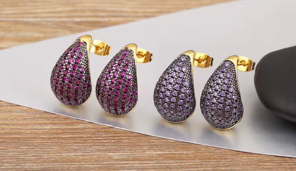 Gold Teardrop Cubic Zirconia Stud Earrings | Pave Cz Waterdrop Statement Earrings | Elegant Geometric Teardrop Jewelry for Women | Gift for Her
