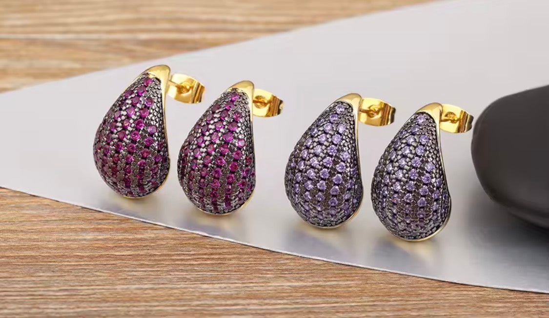 Gold Teardrop Cubic Zirconia Stud Earrings | Pave Cz Waterdrop Statement Earrings | Elegant Geometric Teardrop Jewelry for Women | Gift for Her