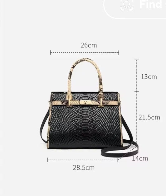 Black Snake Pattern Leather Business Bag