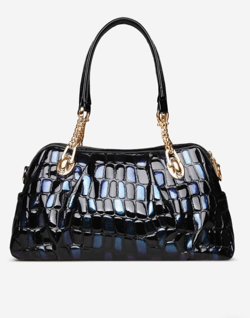 Gradient Leather Satchel Bag, Crocodile Print Top Handle Handbag