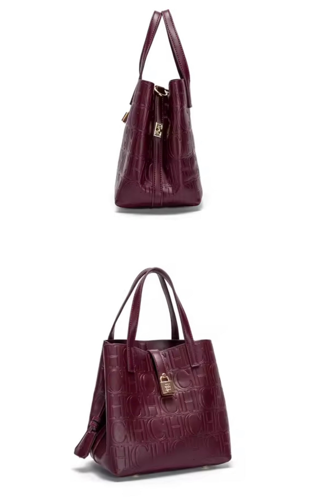 Designer-Inspired Embossed Monogram Tote Bag – Luxury PU Leather Top-Handle Handbag & Crossbody Purse with Lock Detail