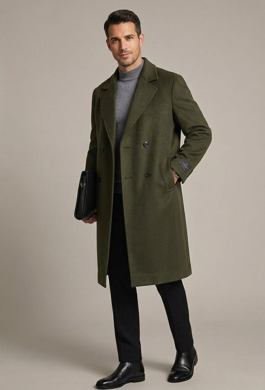 Men's 100% Cashmere Coat]Long Double Sided Overcoat]Classic Double Breasted Winter Trench Jacket]Formal Luxury Outerwear