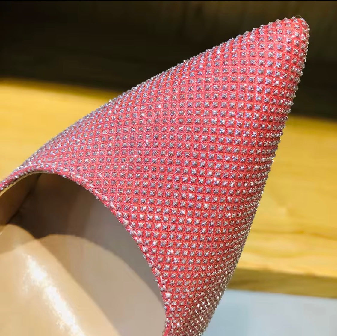 Pink Rhinestone Heels, Sparkly Crystal Stiletto Pumps, Pointed Toe Bling High Heels, Glam Wedding Shoes, Prom & Evening Shoes, Statement Heels