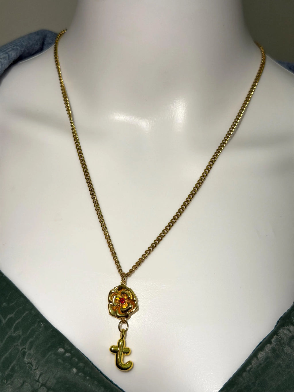 Personalized 18K Gold PVD Birth Month Flower & Initial Pendant Necklace