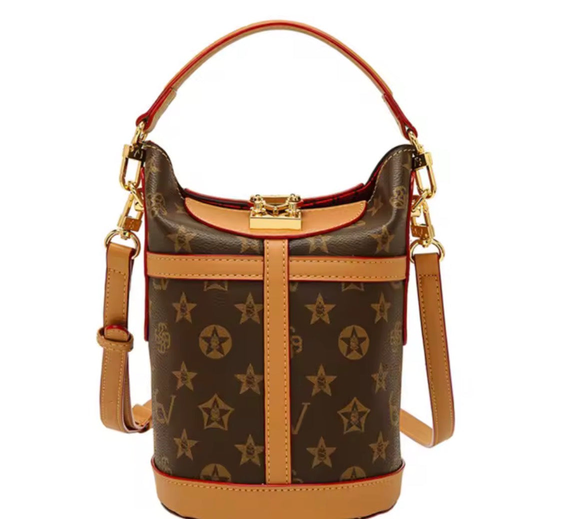 Luxury Monogram Star Bucket Bag for Women – Structured Crossbody Handbag with Adjustable Strap