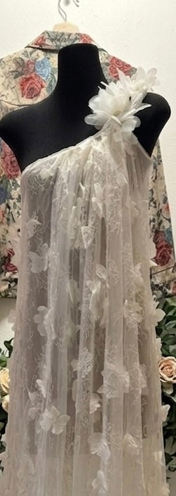 White 3D Floral One-Shoulder Maxi Dress | Ethereal floral Appliqué Summer Gown