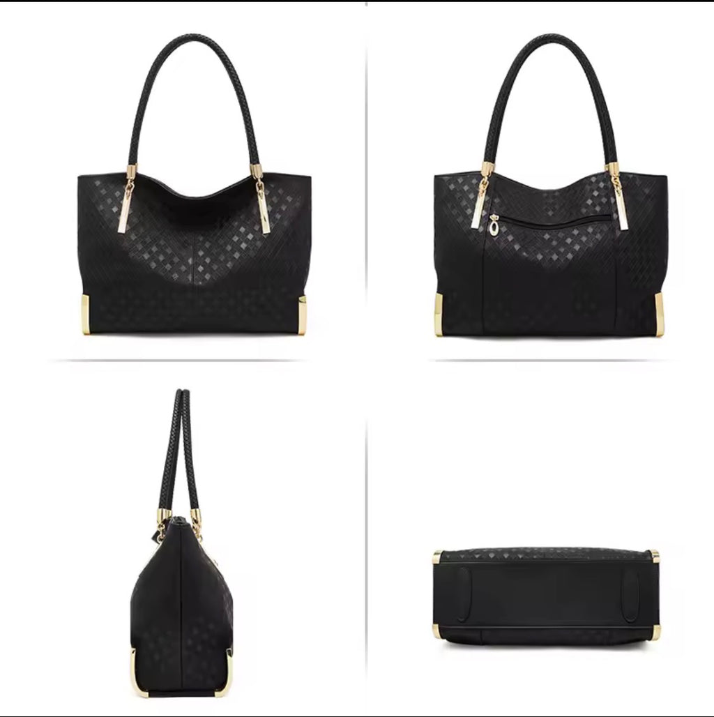 Black Genuine Leather Tote Bag