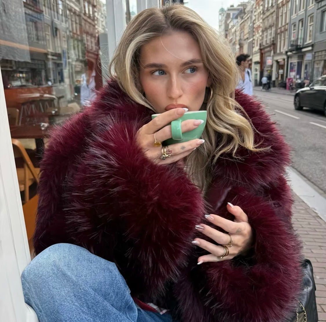 LuxePlush™ Cropped Faux Fur Jacket – Women's Glam Oversized Coat