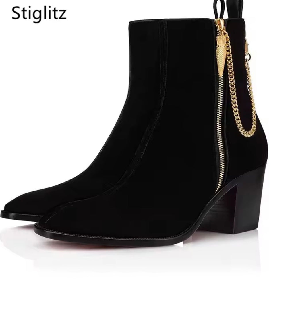 Black Leather Purse and Shoe Set | Gold Accent Boots or Heels, Genuine Leather, Cowhide