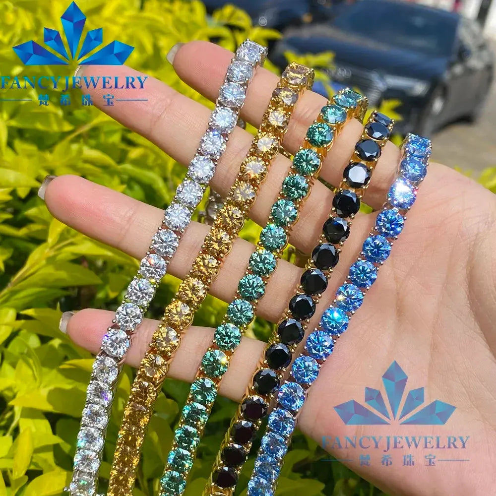 FancyJewelry 925 Sterling Silver Tennis Bracelet Classic Gift Blue Green Champagne Black Moissanite Iced Diamond Chain Necklaces JNi3 shop