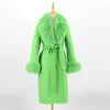 QIUCHEN- QC22018 2022 Autumn Winter Luxury Women's Cashmere Long Trench Coat With Real Fox Fur Collar Wool Coat