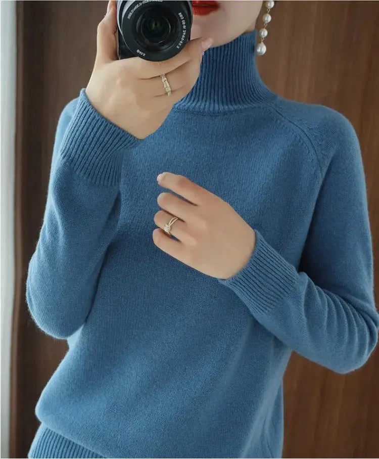 Turtleneck Pullover Fall/winter Cashmere Sweater Women Pure Color Casual Long-sleeved Loose Pullover Bottoming Women's JNi3 shop