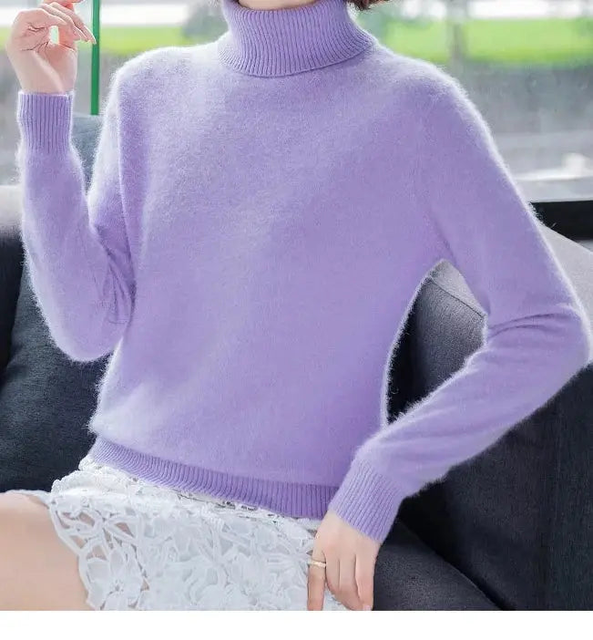 Autumn Winter 100% Mink Cashmere Sweater Women Knitwear Pullover Thick Warm Solid Color Plus Size Base  High Lapel Clothing Tops JNi3 shop