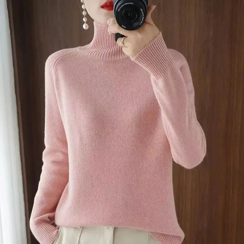 Turtleneck Pullover Fall/winter Cashmere Sweater Women Pure Color Casual Long-sleeved Loose Pullover Bottoming Women's JNi3 shop