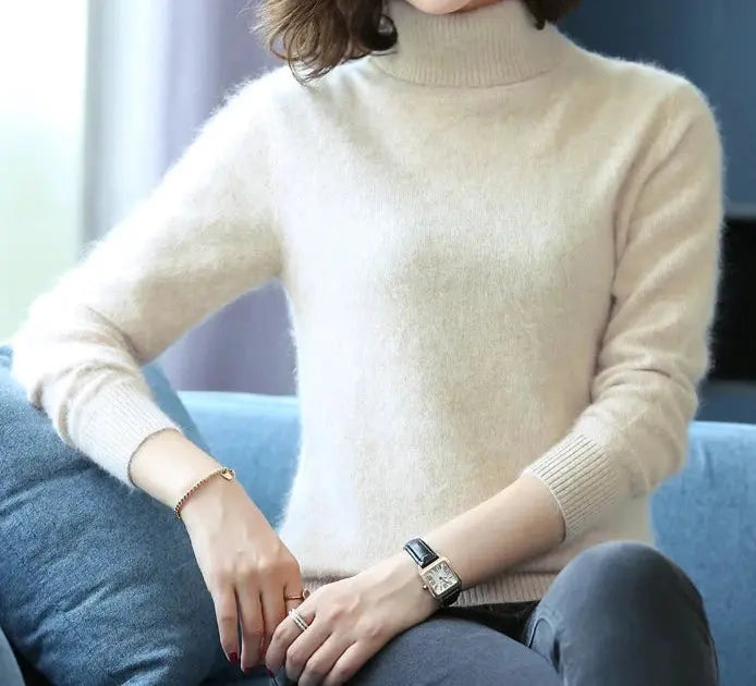 Autumn Winter 100% Mink Cashmere Sweater Women Knitwear Pullover Thick Warm Solid Color Plus Size Base  High Lapel Clothing Tops JNi3 shop