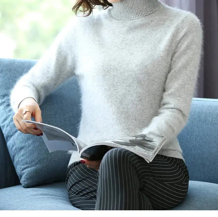 Autumn Winter 100% Mink Cashmere Sweater Women Knitwear Pullover Thick Warm Solid Color Plus Size Base  High Lapel Clothing Tops JNi3 shop