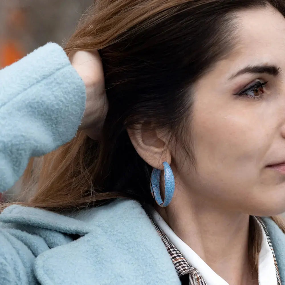 Luxury Turkish Light Blue Cubic Zirconia Large Loop Hoop Earring for Women Fashion Statement Light Gold Plated Jewelry JNi3 shop