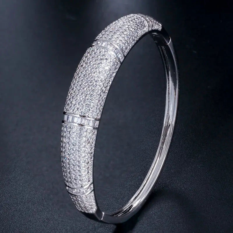 Luxury Yellow Gold Armband Wedding Bracelet Hundreds of Sparkling White Cubic Zircon Open Cuff Bangle for Women JNi3 shop