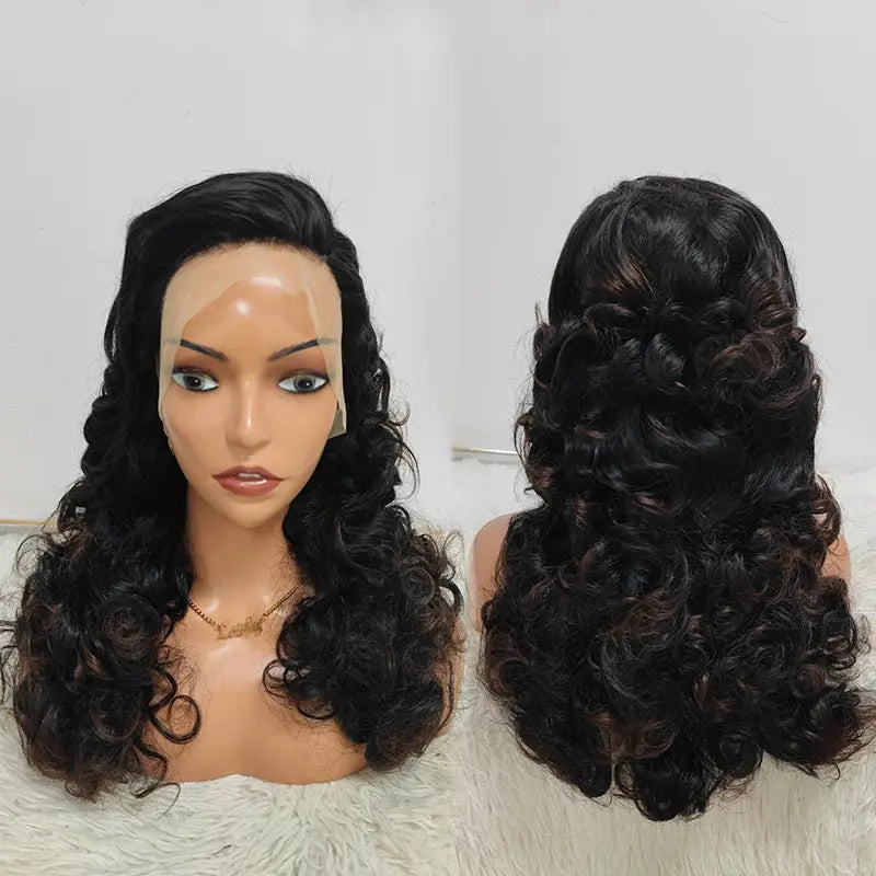 Letsfly300gram Knots Thick Layered Bouncy Wavy 13*4 Full Lace Frontal Wigs Human Hair JNi3 shop