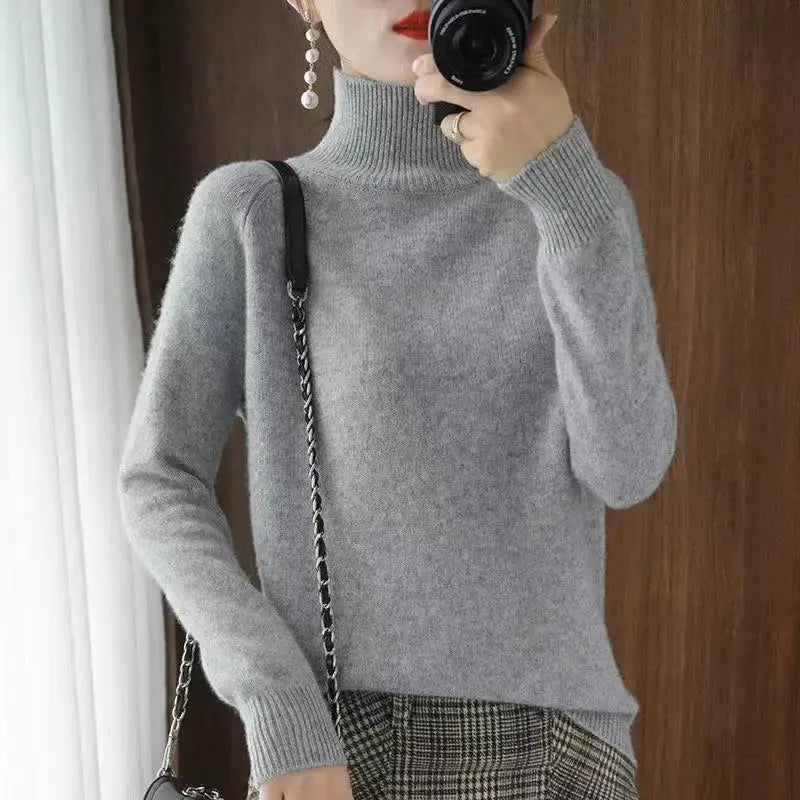 Turtleneck Pullover Fall/winter Cashmere Sweater Women Pure Color Casual Long-sleeved Loose Pullover Bottoming Women's JNi3 shop