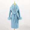 QIUCHEN- QC22018 2022 Autumn Winter Luxury Women's Cashmere Long Trench Coat With Real Fox Fur Collar Wool Coat