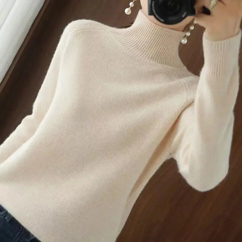 Turtleneck Pullover Fall/winter Cashmere Sweater Women Pure Color Casual Long-sleeved Loose Pullover Bottoming Women's JNi3 shop